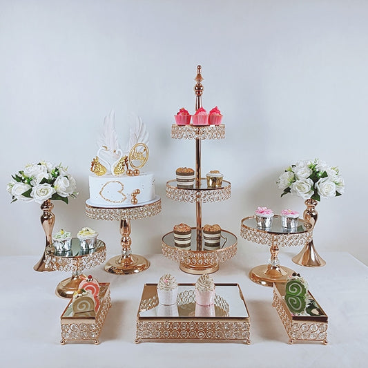 5-9pcs/lot silver round plate decoration tools crystal cake stand set