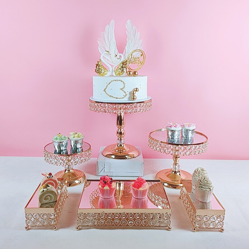 5-9pcs/lot silver round plate decoration tools crystal cake stand set