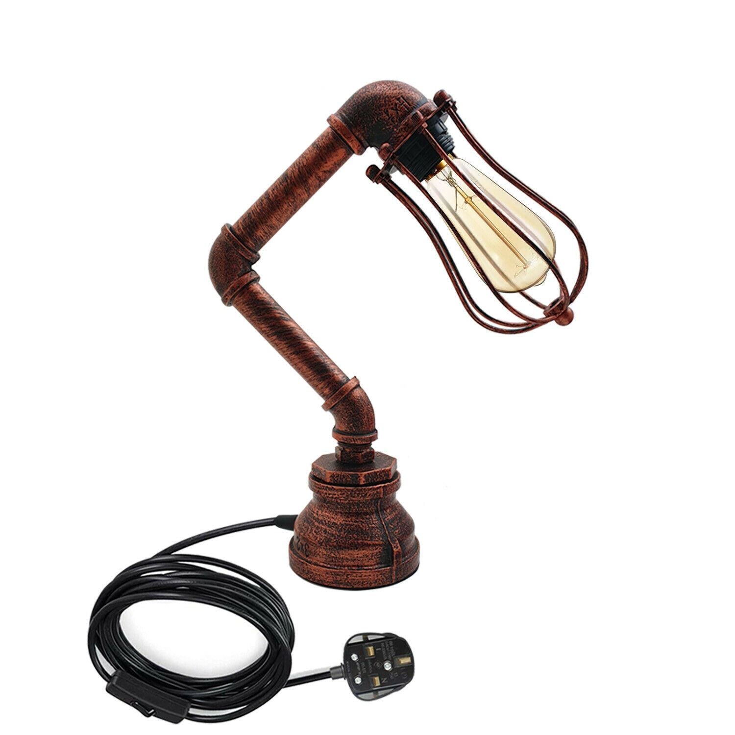 Retro Industrial Water Pipe Lighting Wall Plug-In Table Lamp Steampunk