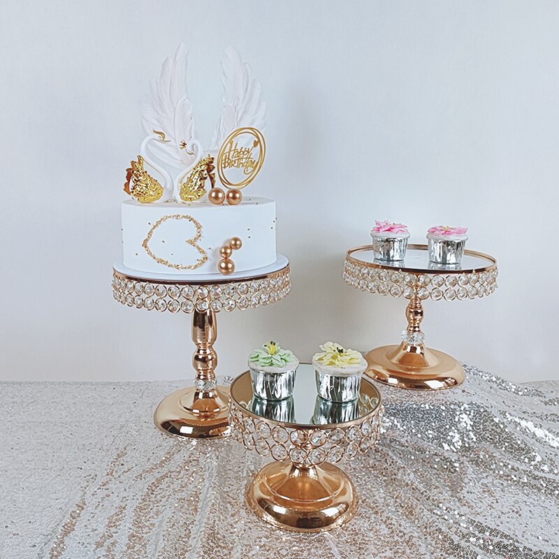 5-9pcs/lot silver round plate decoration tools crystal cake stand set