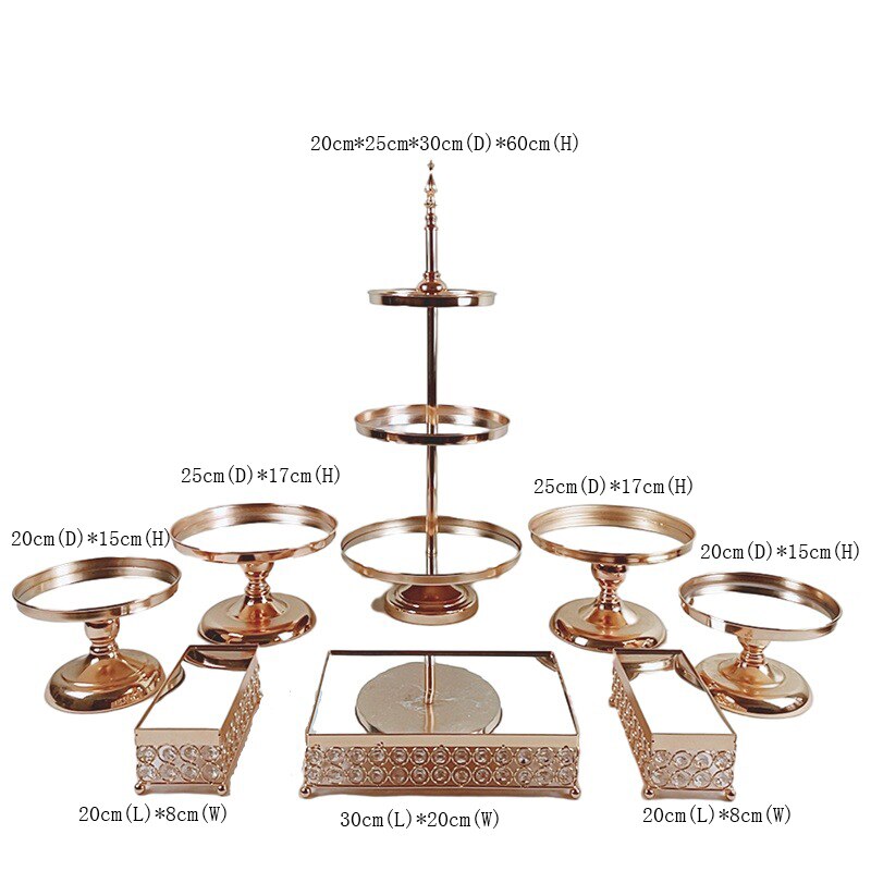 5-9pcs/lot silver round plate decoration tools crystal cake stand set