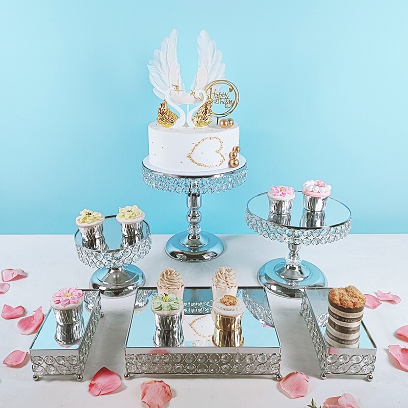 5-9pcs/lot silver round plate decoration tools crystal cake stand set